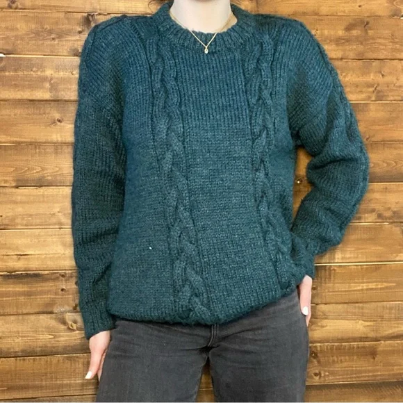 Cable Knit Sweater - Teal - Medium - Picture 2 of 5